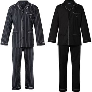 Gentlemen - 2 klassieke heren pyjama's 9432 en 9433 met doorknoop - 100% katoen - zwart - maat 50