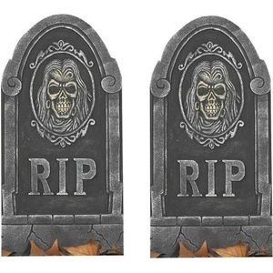 Halloween - 2x RIP kerkhof grafstenen met schedel 65 cm Halloween decoratie - Horror feest decoratie