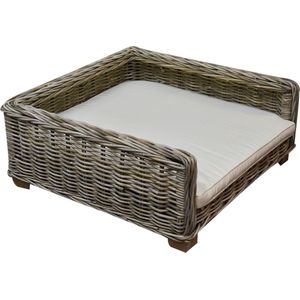 Blacky rotan hondenmand met kussen 80x80xH35 cm - olefin grey