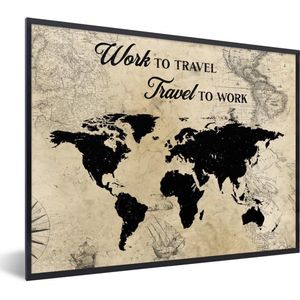 Fotolijst incl. Poster - Wereldkaart - Retro - Boot - Quote - 40x30 cm - Posterlijst