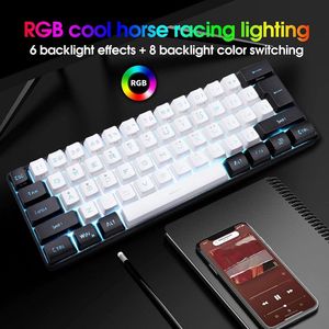 Mini 60% Toetsenbord – Klein Gaming Toetsenbord met RGB Achtergrondverlichting, 61 Toetsen, Ergonomisch Mechanisch Gevoel, Bedraad Gaming Toetsenbord voor Gaming en Werk (WIT)