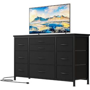 Slaapkamermeubel - Commode Met 10 Lades Van Stof - TV-Kast Met Laadstation - Opbergkast Voor Woonkamer - Slaapkamer & Hal - 121x39x70 cm