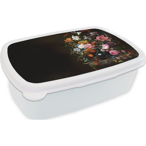 Broodtrommel Wit - Lunchbox - Brooddoos - Oude meesters - Kunst - Vaas met bloemen - Jan Davidsz de Heem - 18x12x6 cm - Volwassenen