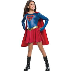 Rubies - Superwoman & Supergirl Kostuum - Supergirl Tv Series Kostuum Meisje - Blauw, Rood, Goud - Maat 128 - Carnavalskleding - Verkleedkleding