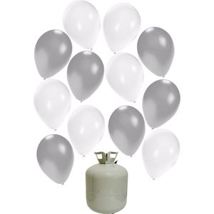 50x Helium ballonnen 27 cm wit/zilver + helium tank/cilinder - Bruiloft - Trouwen - Huwelijk -Thema versiering