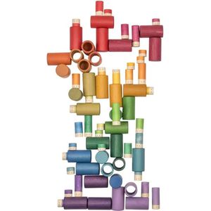 Houten poppetjes en buisjes - 72 stuks - LoLa - Regenboogkleuren - Open einde speelgoed - Educatief montessori speelgoed - Grapat en Grimms style