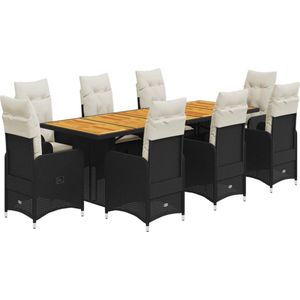 vidaXL - 9-delige - Bistroset - met - kussens - poly - rattan - zwart