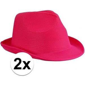 2x Toppers trilby feesthoed fuchsia voor volwassenen