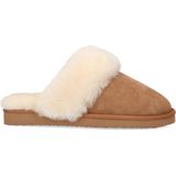 Manfield - Dames - Cognac pantoffels met wollen voering - Maat 38