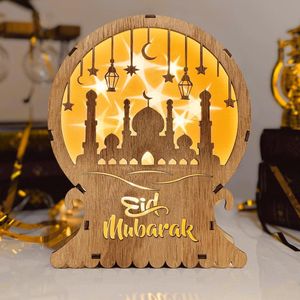 Ramadan Lantaarn Decoratief - 3D Maan en Sterren Design - Eid Mubarak Thema - Houten Uithollingsproces - LED Verlichting - Veilig voor Kinderen