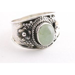 Bewerkte zilveren ring met groene aventurijn - maat 19