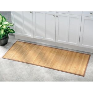antislip deurmat, waterafstotende bamboemat, grote bamboe loper voor badkamer, keuken en gang, lichtbruin, 53 x 152 cm