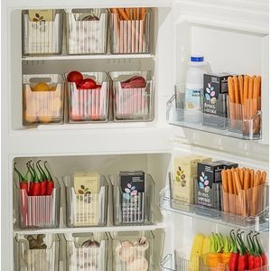 Koelkastorganizer, 6-delige set, hoogwaardige voorraadkast, keuken, koelkast, transparant, stapelbare opbergdoos, dozen voor kasten, vrieskast, eetkamer