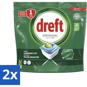 Dreft - Original All In One - Vaatwascapsules - Tegen Aangekoekt Vet - 21 Capsules - Voordeelverpakking - 2 stuks