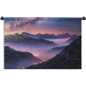 Wandkleed - Wanddoek - Bergen - Sterrenhemel - Mist - 120x80 cm - Wandtapijt