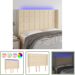 vidaXL Hoofdbord LED - 147x16x118/128 cm - Crèmekleurig Hoofdboard - Led Headboard - Crème Hoofdboard - Bedstede - Slaapkamersdecoratie