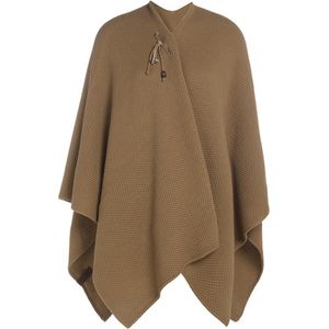 Knit Factory Jazz Gebreid Omslagvest - Dames Poncho - Wikkelvest - Gebreide bruine poncho - Gebreide mantel - Winter poncho - Dames cape - One Size - New Camel