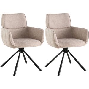 Colenis® - Marta Eetkamerstoel - Set Van 2 - Taupe - Linnen Stof - Industrieel - Metalen poten - Stoelen - Draaibaar - 180°