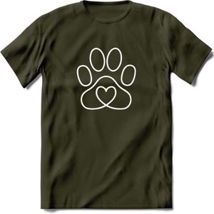 Love Paw - Katten T-Shirt Kleding Cadeau | Dames - Heren - Unisex | Kat / Dieren shirt | Grappig Verjaardag kado | Tshirt Met Print | - Leger Groen - L