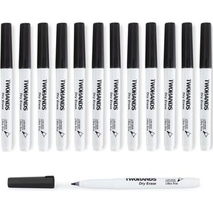 Ultra Fijne Tip Whiteboard Markers - 12 Stuks Droogwisser Uitwisbare Stiften - 0,7 mm Vilt Tip - Zwart - Ideaal Voor Kantoor en Thuis
