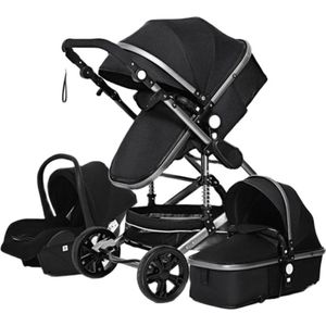 Thewooshop - Nieuwe Luxe Kinderwagen - 3 In 1 Draagbare Reizen - Kinderwagen Vouwen - Kinderwagen Hoge Landschap Aluminium Frame - Pasgeboren Baby Kinderwagen - Zwart/Grijs