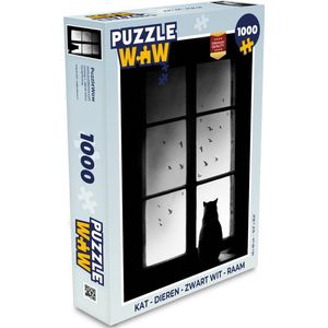 Puzzel Kat - Dieren - Zwart wit - Raam - Legpuzzel - Puzzel 1000 stukjes volwassenen