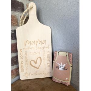 Creaties van Hier - serveerplankje - mama met schort keukenprinses - 35 cm - hout