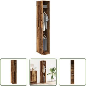 The Living Store Kledingkast 30x50x200 cm bewerkt hout oud hout - Kledingkast - Kast - Houten Kast - Vintage Kast - Garderobe