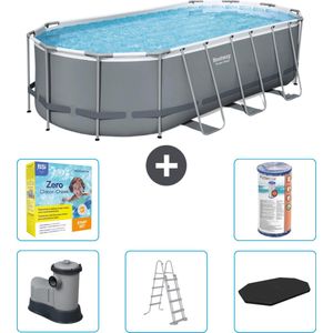 Bestway Ovaal Power Steel Zwembad - 549 x 274 x 122 - Grijs - Inclusief Pomp - Ladder - Afdekzeil Onderhoudspakket - Filter
