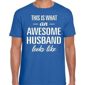 Awesome Husband - geweldige echtgenoot / partner cadeau vaderdag t-shirt blauw heren - Vaderdag cadeau S