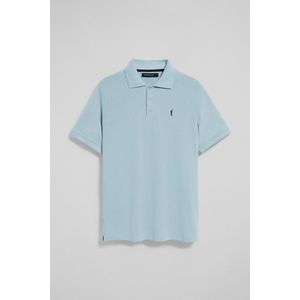 Lichtblauwe polo met korte mouwen, drie knopen en geborduurd Rigby Go-logo