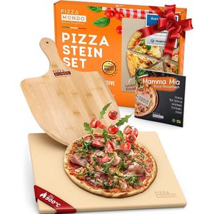 pizzasteen (barbecue, gasgrill en oven) originele steenovenervaring, dankzij de hoge kwaliteit (incl. pizzaschep), vierkant, 1,5 cm