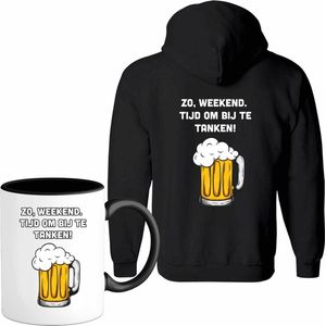 Zo weekend, bijtanken! - Bier kleding cadeau - bierpakket kado idee - grappige bierglazen drank feest teksten en zinnen - Vest met mok - Heren - Zwart - Maat S
