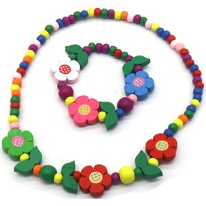 Ketting en Armband voor Kinderen - Set Sieraden van Hout - Bloemen