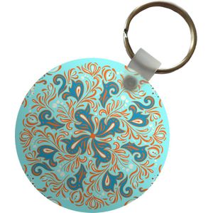 Sleutelhanger - Bloem - Bladeren - Blauw - Oranje - Plastic - Rond - Uitdeelcadeautjes