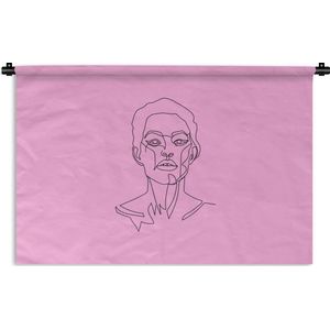 Wandkleed Line-art Vrouwengezicht - 13 - Line-art vrouw met kort haar op een roze achtergrond Wandkleed katoen 120x80 cm - Wandtapijt met foto