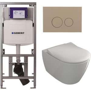 Villeroy & Boch Subway 2.0 Toiletset - inbouwreservoir - diepspoel wandcloset - directflush - slimseat - bedieningsplaat taupe - ronde knoppen - wit