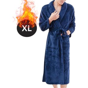 Livano Badjas Heren - Fleece - Katoen - Badstof - Sauna - Hamam - Wafel - Bathrobe - Duster - Ochtendjas - Kimono - Donkerblauw XL