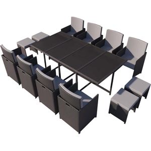 Concept-U - Tafel en stoelen 12 -Seater in zwarte en grijs gevlochten hars FLORIDA