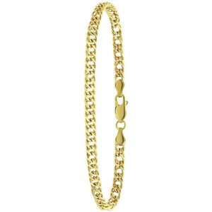 Lucardi Heren Gerecycled zilveren goldplated herenarmband dubbele gourmet - Armband - 925 Zilver - Goudkleurig - 21 cm