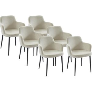 PASCAL MORABITO Set van 6 stoelen van ribfluweel en metaal - Crèmewit - CELOLA - van Pascal Morabito L 80 cm x H 82 cm x D 59 cm