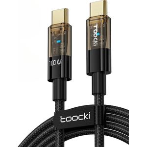Toocki Usb C Kabel 2.0 - Ultra Fast Charging - USB-C naar USB-C - 100W - 1 Meter - Apple MacBook/iPad, Samsung Galaxy/Note, OnePlus - Tot 8 Keer Sneller - Zwart Nylon