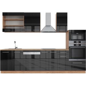 Vicco Fame-Line Complete keukeneenheid – 300 cm met hoge kast, zonder werkblad Antraciet hoogglans/goud eiken met hoge kast, zonder werkblad