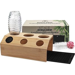 Sodastream-flessenhouder, druppelhouder voor Sodastream Crystal Easy Emil-flessen, bamboe afdruiprek compatibel met Sodastream-flessen, afdruiprek met afdruipmat en flessenborstel
