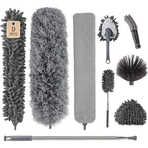 Wasbare microvezel stofdoek met telescopische stang en buigbare hoekbezem - uitbreidbaar tot 240 cm (9 stuks)