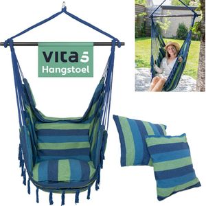 Vita5 XXL Hangstoel | Binnen&Buiten Hangnest | Incl. 2 Kussens en Boekenvak | Volwassenen&Kinderen | Hangmatstoel tot 200kg | Blauw/Groen zonder Ophangsysteem