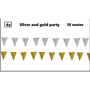 4x Vlaggenlijn Silver and Gold party 10 meter - Zilver en goud - Festival thema feest party verjaardag gala jubileum