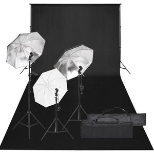 The Living Store Fotostudioset - Verlichtingsset met 3 paraplus - Flexibel achtergrondsysteem - 78-230 cm statieven - 600 x 300 cm zwarte achtergrond - 2 draagtassen