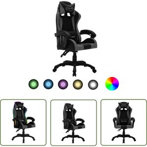 The Living Store Racestoel met RGB LED-verlichting kunstleer grijs en zwart - Gamingstoel - Racecarstoelen - Gamers Chair - Bureausteen - Computerstoel