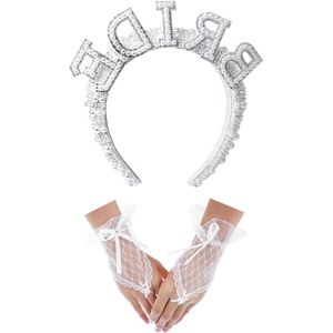 Bruidssieraad met parels en diamanten - Kanten handschoenen - Haarband met parels - Haaraccessoires voor de bruid .